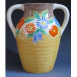 A Clarice Cliff Bizarre 10" Twin Handled Canterbury Bells Vase, c. 1932.