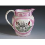 A Sunderland Lustre Jug _ Mariners Arms _ with polychrome decoration of The Iron Bridge and poetic