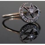 A Georgian Diamond Crescent Moon and Star Ring, size R, 1.8g