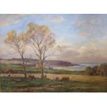 Owen Bowen (Staithes Group 1873-1967), untitled coastal scene with trees and cattle, oil on
