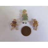 Three Miniature Articulated Dolls, c. 3.5cm