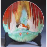 A Clarice Cliff 9" Forest Glen Plate, c.1935. Scratch to glaze at 2 0'clock, slight glaze crazing