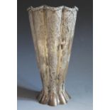 A Persian Silver Eight Lobed Vase with chased foliate decoration, mark to base, 19.5cm, 331g