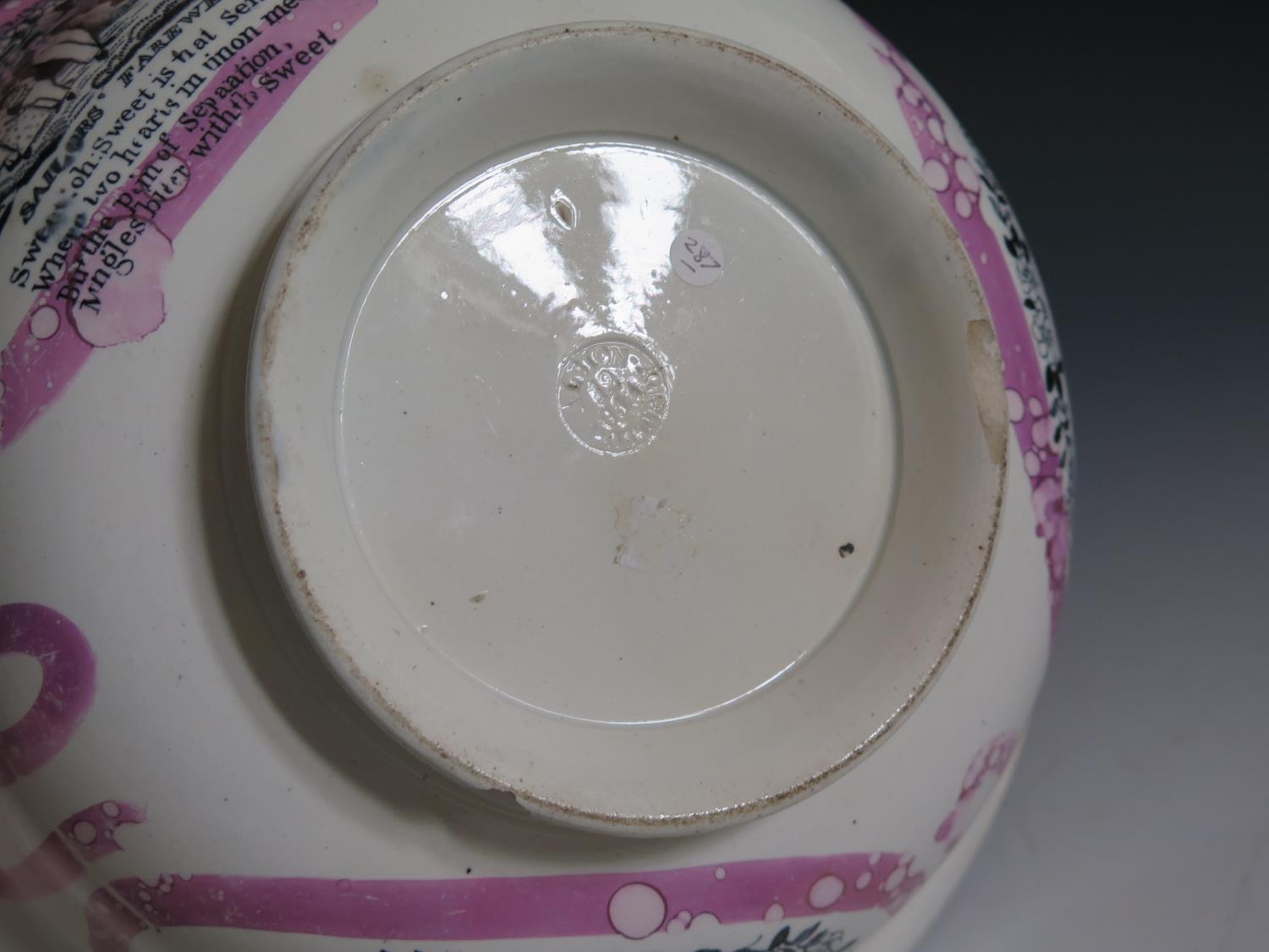 A G&A Albion Pottery Sunderland Lustre Bowl decorated in monochrome with Sailor's Farewell, poetic - Image 5 of 6