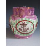 A Sunderland Lustre Jug _ The Mariner's Compass _ decorated in polychrome with hand painted anchor