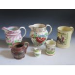 A Selection of Nineteenth Century Pottery icluding Frog Mug 15cm (restored), 'Quick Travelling'