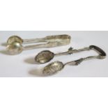 Two Pairs of Chinese White Metal Sugar Tongs, 65g