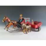 An Ichida Battery Operated Tinplate "OVER - LAND" Stage Coach (Untested) and A Marx Horse Drawn Cart