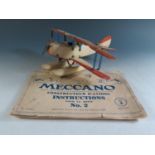 Meccano No. 2 Aero Constructor Seaplane, Bi-plane in Red and Cream with Manual (28cm approx