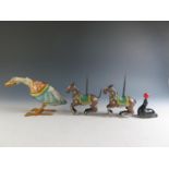 Four Clockwork Tinplate Animals Including Two Japanese made horses and duck and seal both made in