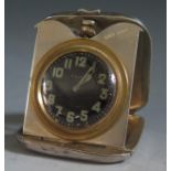 A George V Silver Folding 8 Day Travel Clock, Chester 1915, Grey & Co., running. Case with split