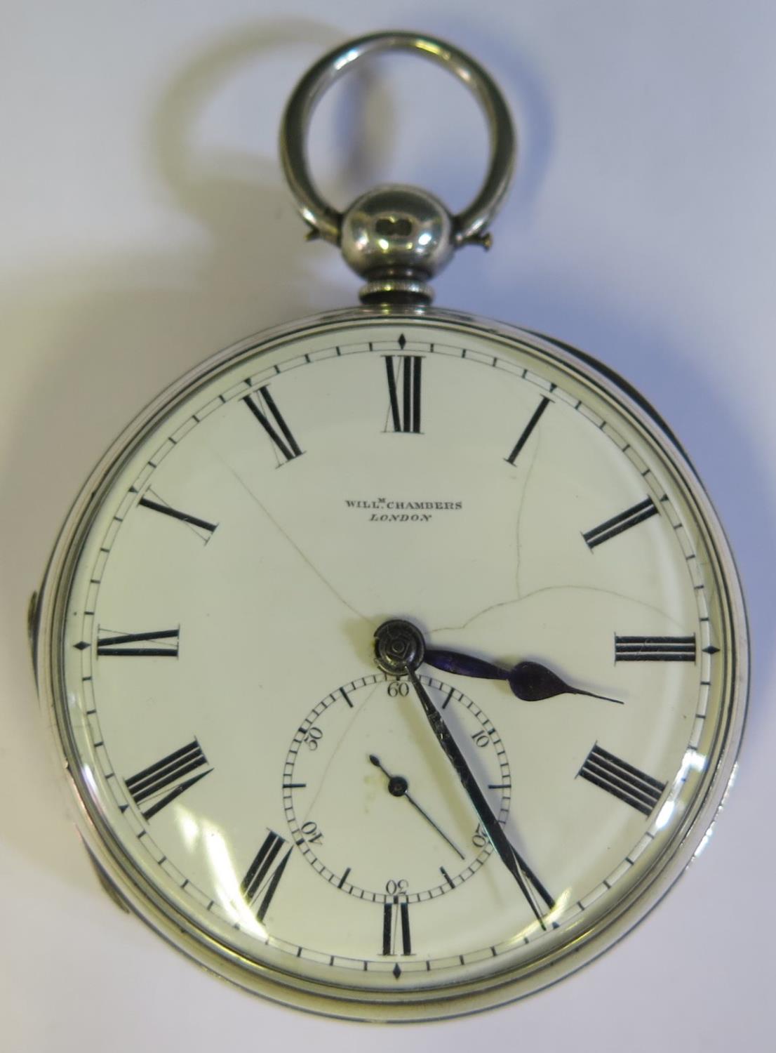 A Large Victorian Silver Cased Open Dial Pocket Watch with chain driven fusee movement no. 6090,