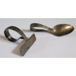 A Chinese Silver Babies Spoon decorated with bamboo and stamped WI 90, and a shovel decorated with a