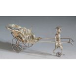 A Chinese Silver Plated Rickshaw Model, 21cm long