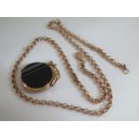 A 9ct Gold Necklace 10.4g 46cm and 9ct gold, bloodstone and banded agate swivel fob 23mm diam.