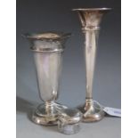 An Elizabeth II Birmingham Loaded Silver Specimen Vase 19.5cm, another modern loaded silver Vase,