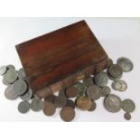 A 19th century Rosewood Book Form Money Box and contents of coins including cartwheels