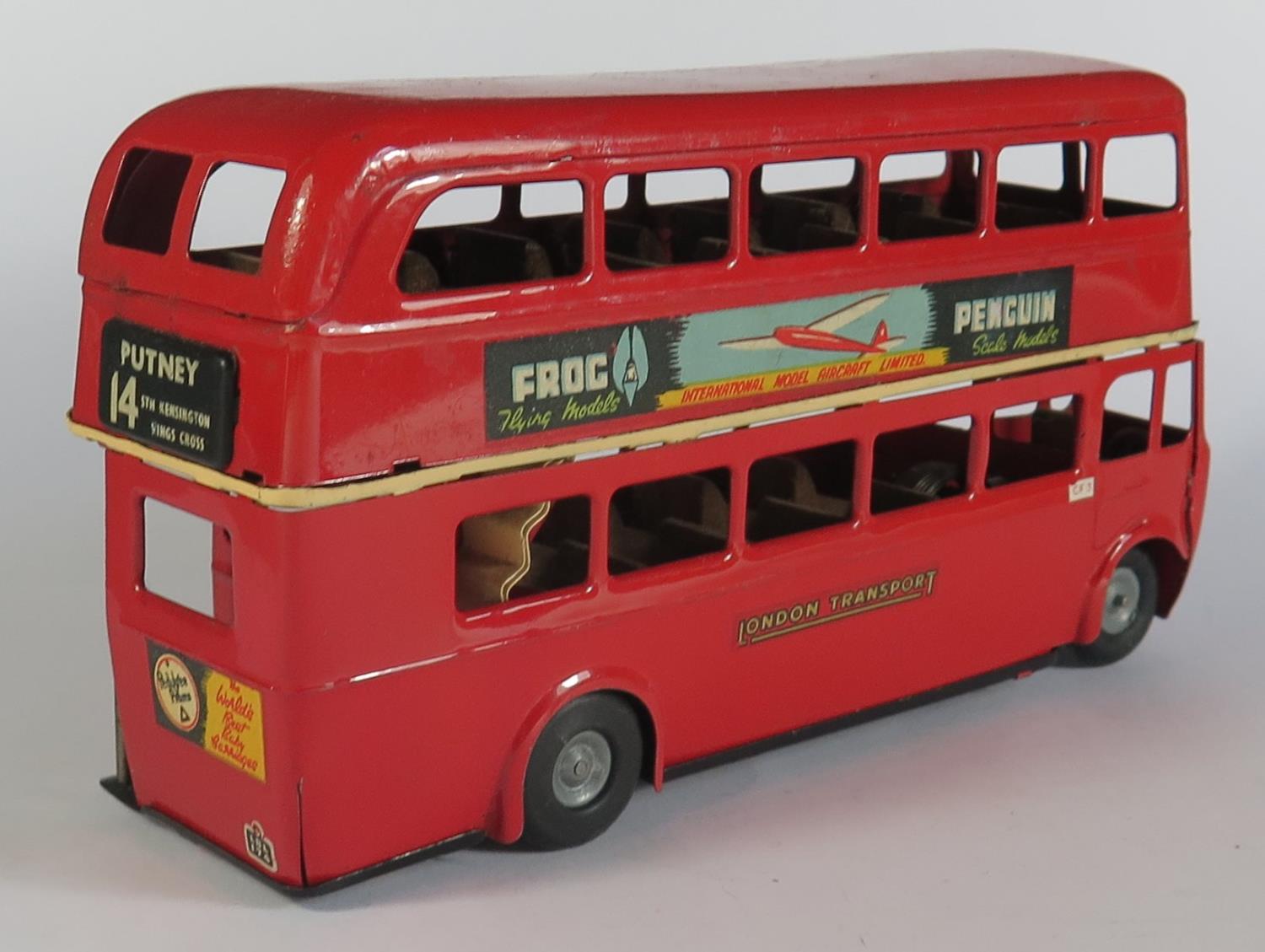 A Triang Minic Clockwork 60M Double Deck Bus in red with "Tri-ang Pedal Motors" and "FROG - Image 2 of 2