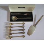 A Modern Set of Six Danish .826 Silver Cake Forks by Poul Frigast 125g, Georg Jensen silver