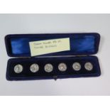 A Cased Set of Six Edward VII Silver Buttons decorated with snowdrops, Birmingham 1901, R&W, 16mm