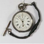 A Kendall & Dent Silver Cased Gent's Chronograph Pocket Watch, London 1908 import marks, running and