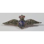 A Silver, Marcasite and Enamel R.A.F. Sweetheart Brooch, 48mm, 5.6g