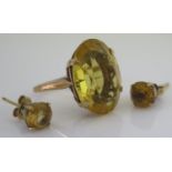A 9ct Gold and Citrine Dress Ring (size N, 6.2g) and Pair of 9ct Gold and Citrine Stud Earrings,
