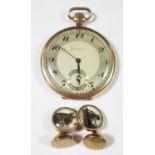 A Grosvenor Gold Plated Gent's Open Dial Pocket Watch (needs attention) and pair of Sussex crystal