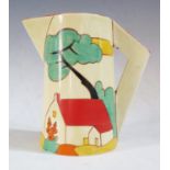 A Rare Clarice Cliff Bizarre Fantasque Red Roofs Pattern Conical Jug, 1932, 16.3cm. Scratch to green