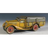 A Scarce Tippco Tipp & Co Clockwork Tinplate Truck in Yellow and Grey Made in Germany, Working Motor