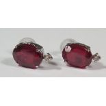 A Pair of 18K White Gold, Ruby and Diamond Earrings, 1.6g, ruby 8x6mm