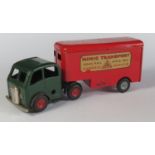 A Triang Minic Clockwork 3M Mechanical Horse and Pantechnicon Trailer in dark green and red. Motor