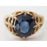 An 18ct Yellow Gold and Sapphire Ring, size M, 4.4g, stone 10x8mm