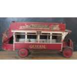 A Scarce 1920's Large Triang Toys Wooden Open Topped Double Deck Bus (76cm approx).