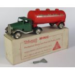 A Triang Minic Clockwork 31M Mechanical Horse and Fuel Oil Tanker in green and red "SHELL BP FUEL