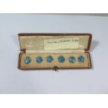 A Cased Set of Six Siver and Enamel Leaf Pattern Buttons, 15mm