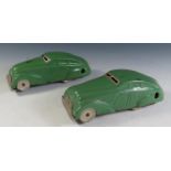 Two Chad Valley Clockwork Tinplate Cars Variations, both motors work (13.5cm approx).