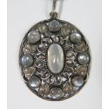 An Arts & Crafts Sterling Silver Moonstone Set Pendant and chain, pendant 4cm long including hanging