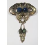 A Secessionist .830 Silver and Hardstone Mounted Brooch, 87mm drop, 20.4g