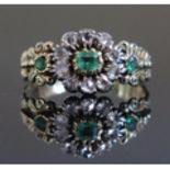 A Georgian Emerald and Rose Cut Diamond Dress Ring in a high carat gold mount (unmarked), size L,