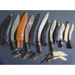 Ten Ornamental Kukri, largest 55cm overall length