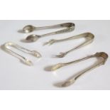 Four Pairs of English Sterling Silver Sugar Tongs, 63g