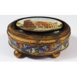 A 19th Century Micomosaic Oval Casket decorated with scene of the Colosseum, 10x7cm. Base missing