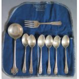 A Set of Six Canadian BIRKS Sterling Silver Coffee Spoons, Sterling Fork and Sheffield silver spoon,