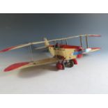 A Scarce 1930's Meccano Aero Constructor Tinplate Clockwork RAF Bi-Plane in Red and Cream, Motor