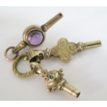 Three 19 Century Fob Watch Keys including one set with turquoise, longest 29mm