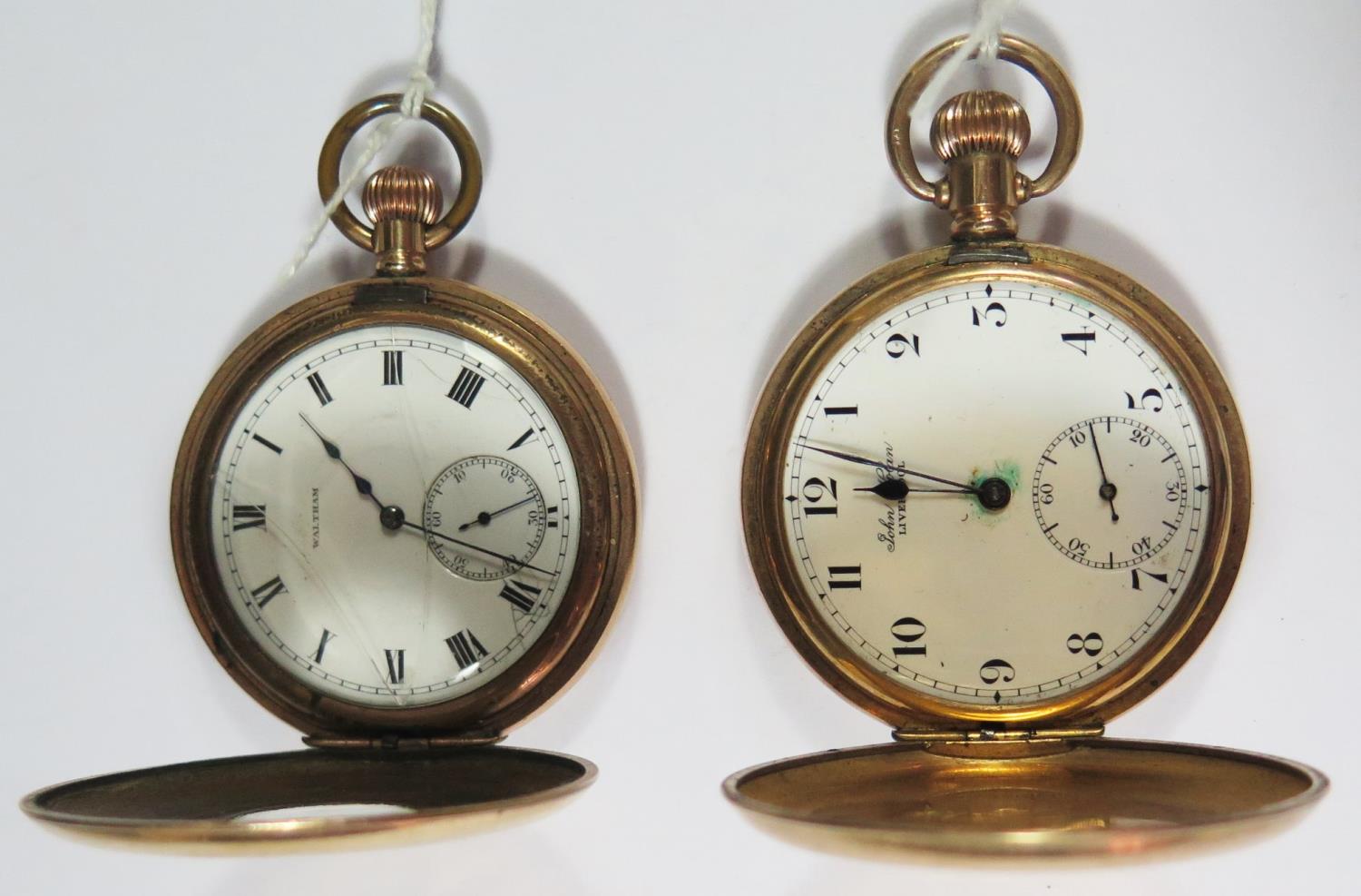 A Waltham Gold Plated Gent's Half Hunter Pocket Watch movement no. 13159620 (running, glass cracked)