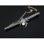 A Rose Cut Diamond and Pearl Spider Brooch in a 15ct gold setting, 55mm, 4.1g