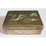 A Chinese Silver Box decorated with an embossed dragon to the hinged lid, rubbed marks to base,