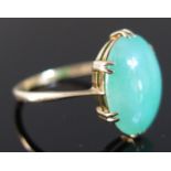 A Modern 18ct Yellow Gold and Jadeite Ring, size O, 3.5g, stone 14.5x11mm